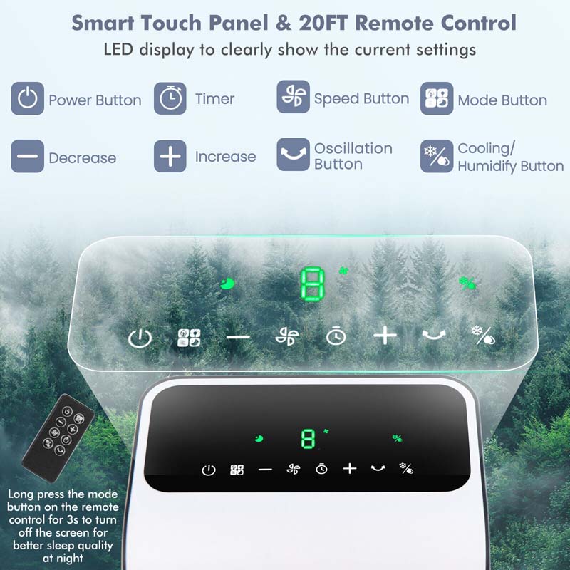 Portable Evaporative Air Cooler, 3-in-1 Swamp Cooler with Fan & Humidifier, 360�� Rotating Fan Blade, 12H Timer