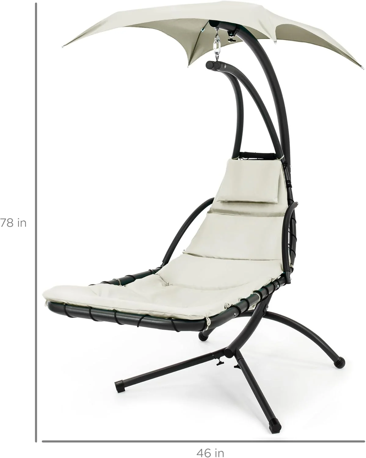 Best Choice Products Outdoor Hanging Curved Steel Chaise Lounge Chair Swing w/Built-in Pillow and Removable Canopy - Charcoal Gray