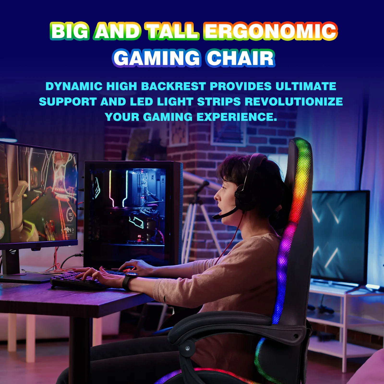 Gaming Chair 12 RGB LED Massage Chair Black