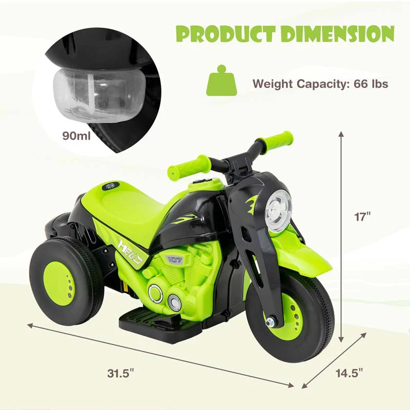 6V Kids Motorcycle w/Automatic Bubble Function & Music, 3-Wheel Vehicle Toy Electric Ride-On Car for Toddlers Ages 3+