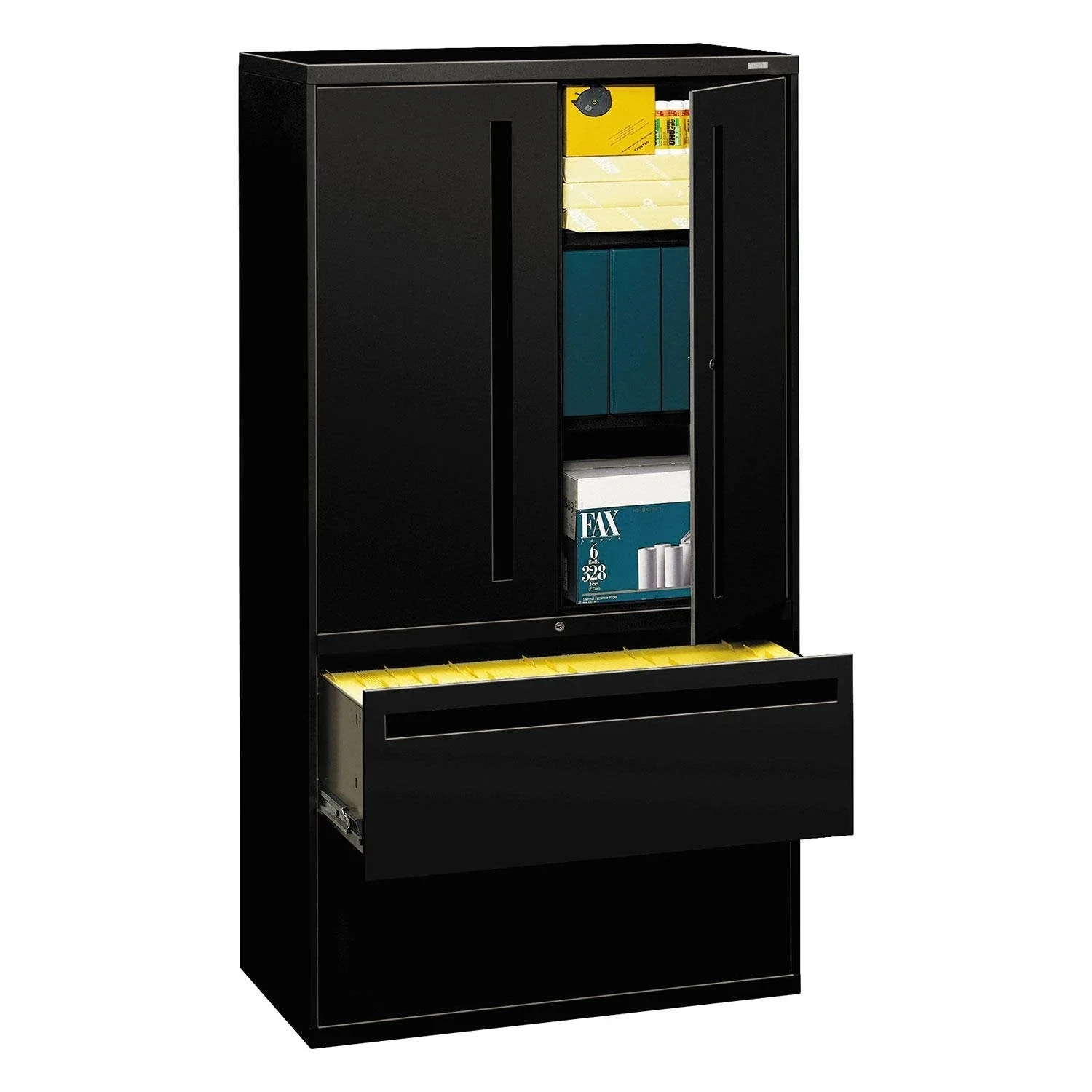 Lateral File with Storage Cabinet, 36w x 18d x 64.25h, Assorted Colors