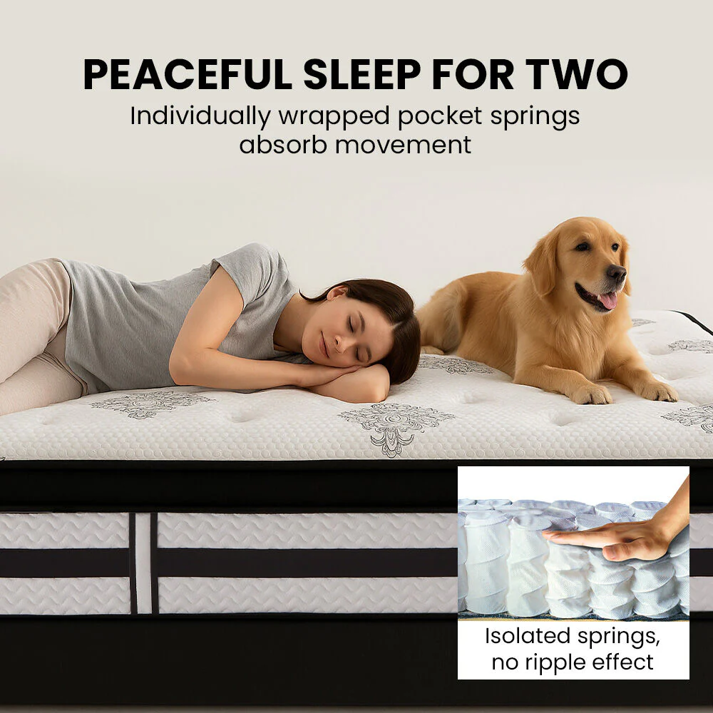 KINGSTON SLUMBER Luxury 34cm Queen Mattress, Medium-Firm, Euro Top, 5-Zone Pocket Spring