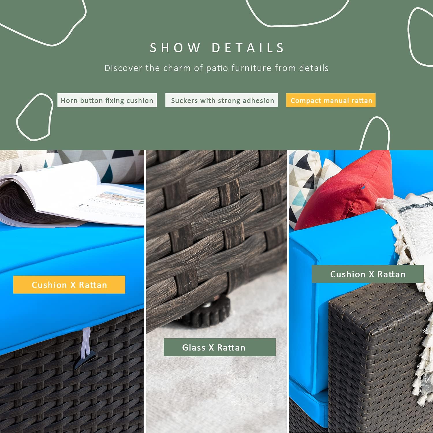 Devoko 5 Pieces Patio Furniture Sets All Weather Outdoor Sectional Patio Sofa Manual Weaving Wicker Rattan Patio Seating Sofas with Cushion and Glass Table(Beige)