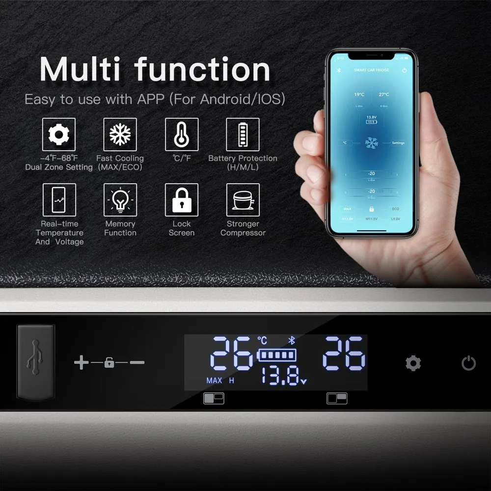 12 Volt 37 Qt. Portable Car Refrigerator, Car Freezer for Outdoor, Camping, Travel, RV,APP Control