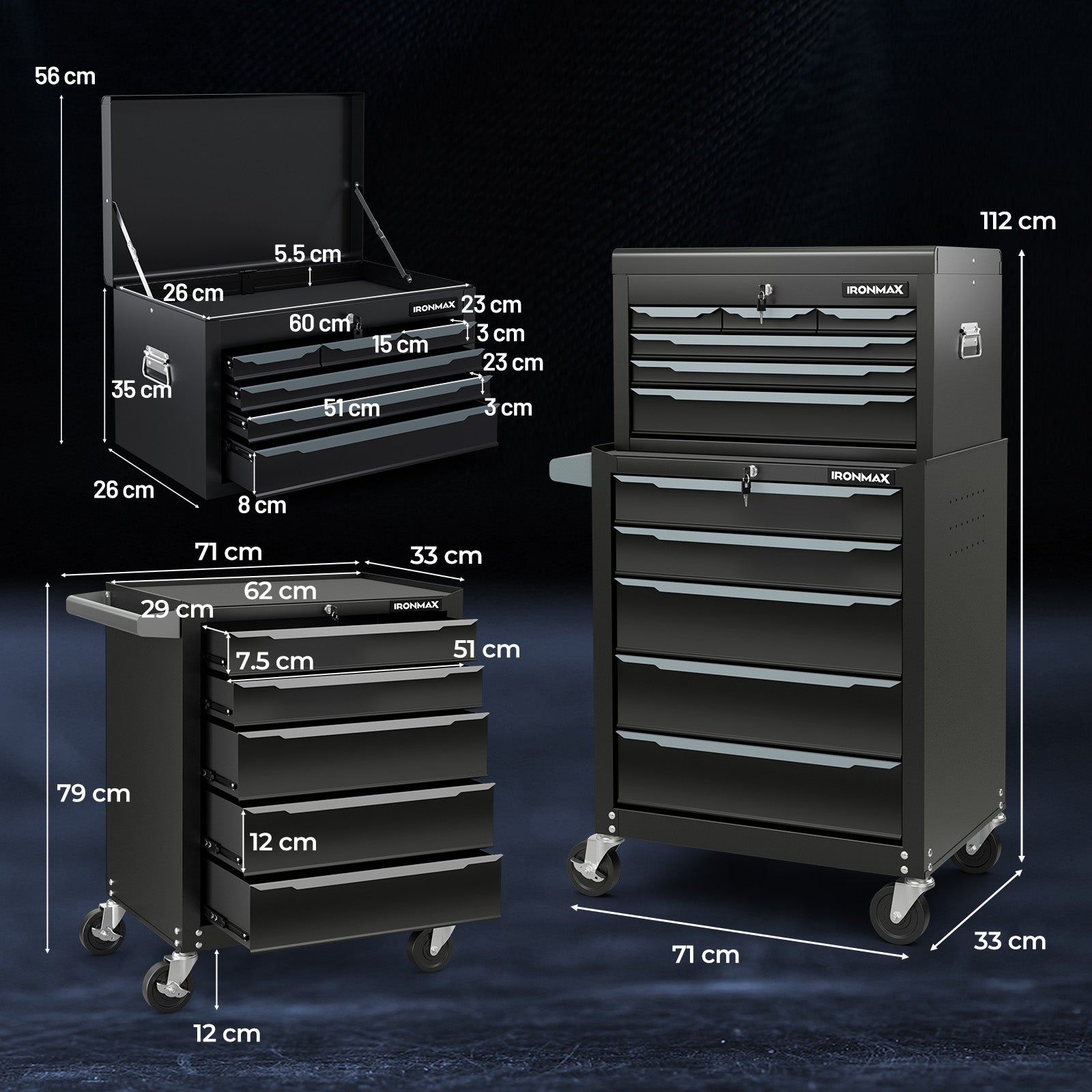 Steel Tool Box, 24�� Tool Chest Case with 6 Drawers, Top Storage, Automatic Lock