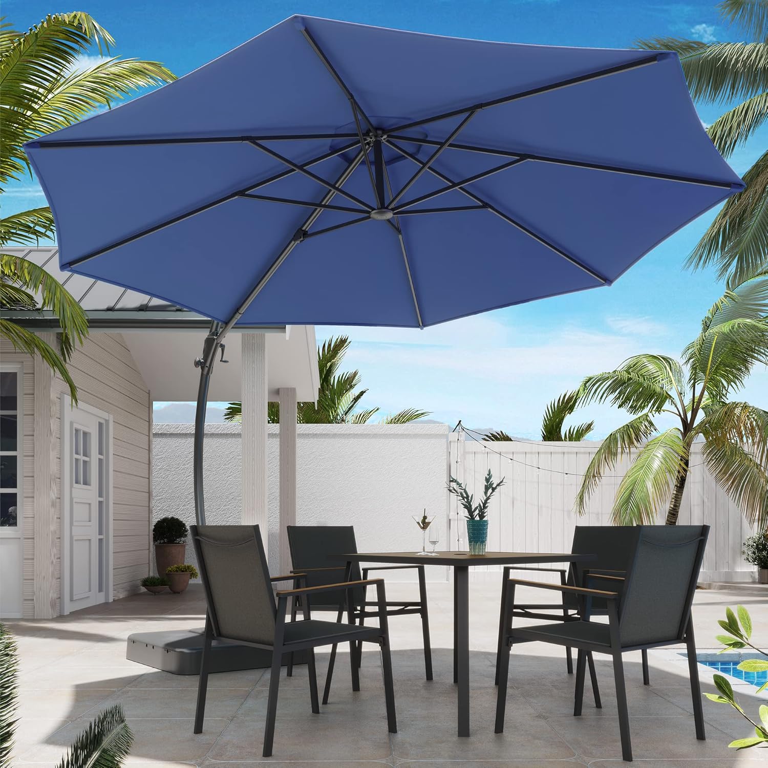 LAUSAINT HOME Outdoor Patio Umbrella with Base included, 11 FT Deluxe Curvy Cantilever Umbrella Heavy Duty Offset Hanging Umbrella with 360�� Rotation for Market, Pool, Garden, Backyard, Deck (Beige)