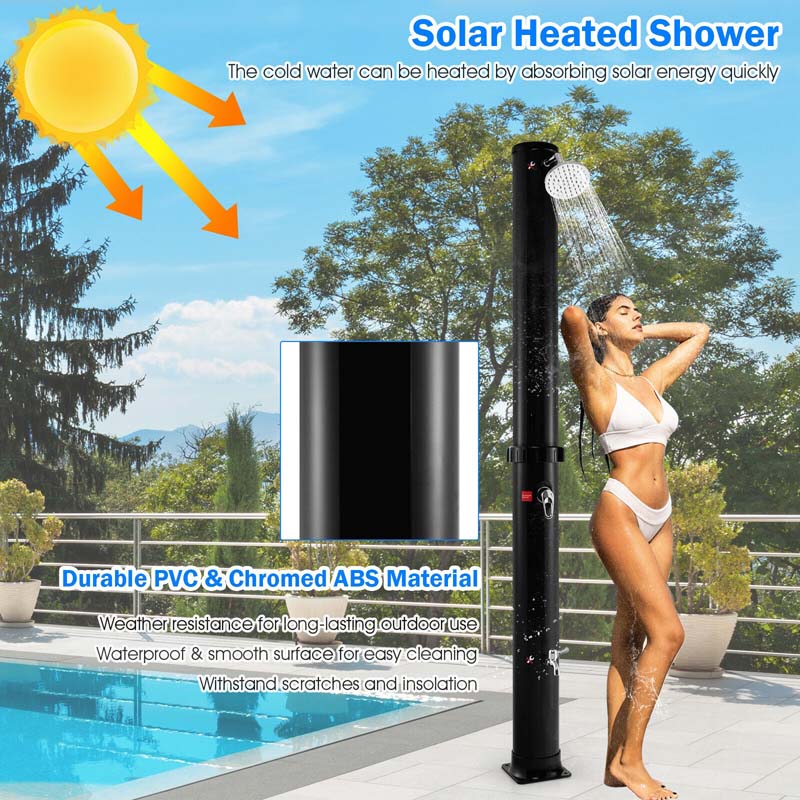 7.2 FT 10 Gallon Solar-Heated Outdoor Shower, 360�� Swivel Shower Head Freestanding Shower for Poolside Beach
