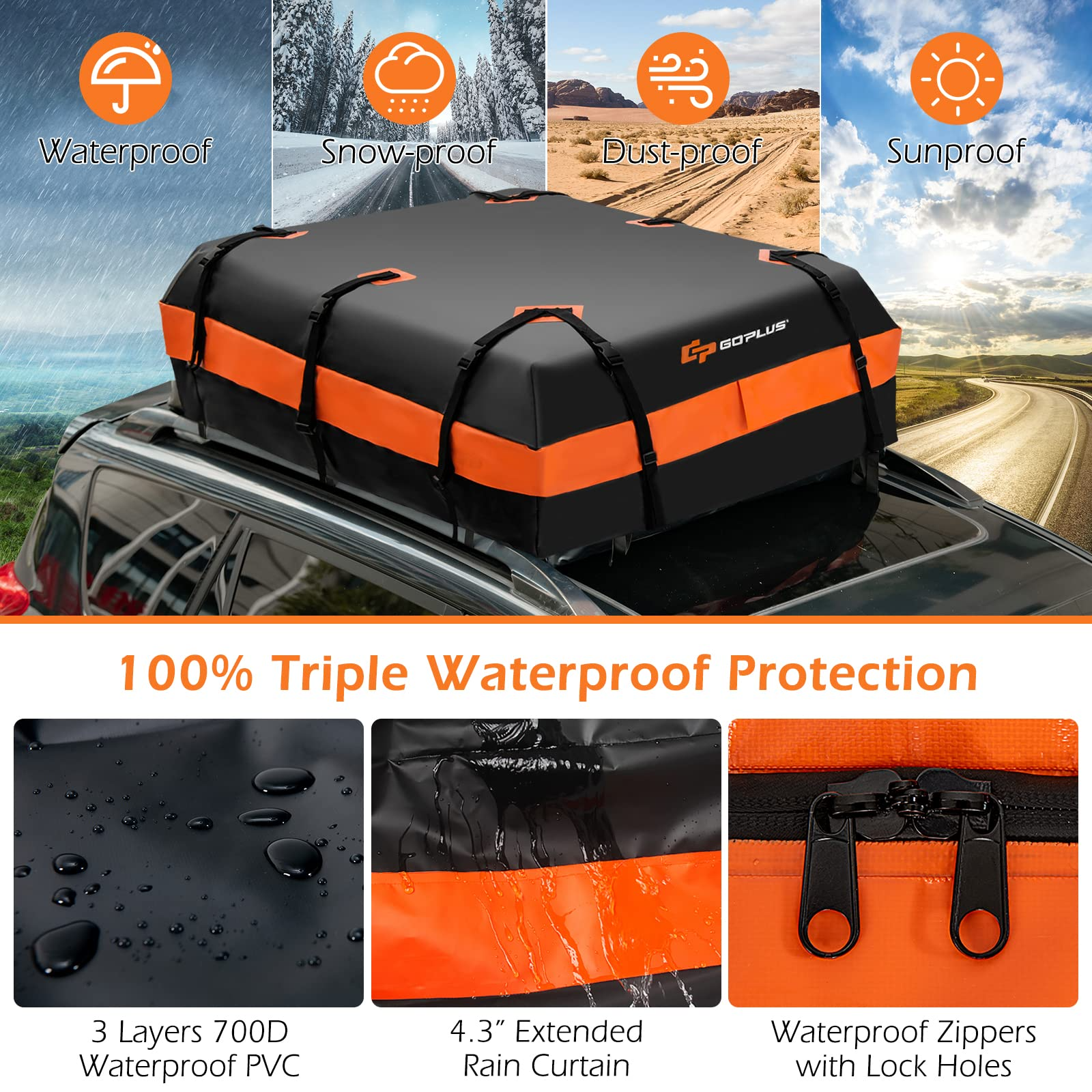 Car Rooftop Cargo Carrier Bag, 21 Cubic 100% Waterproof Soft Car Roof Bag for All Vehicles with/Without Rack