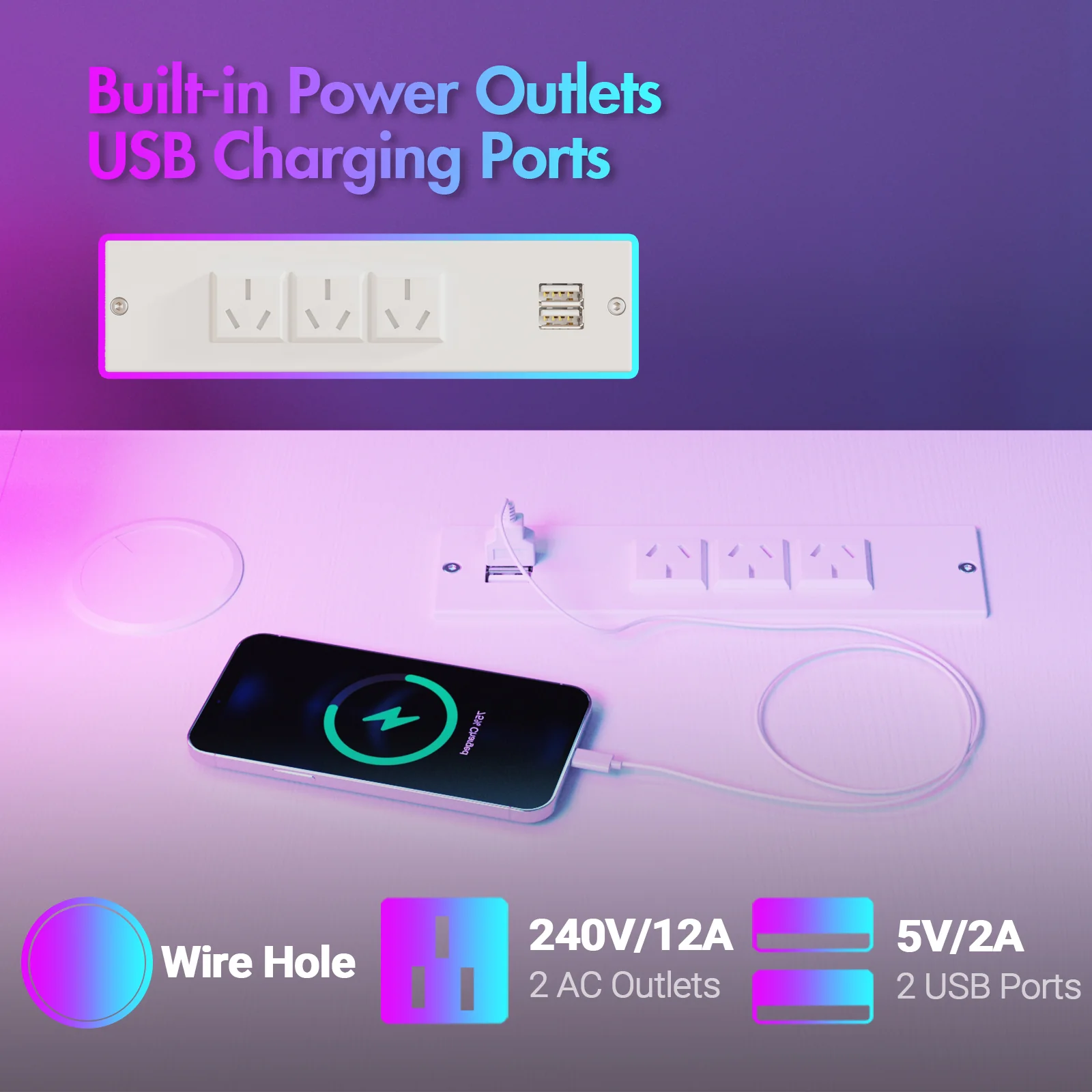 L Shaped Gaming Desk with LED Lights White