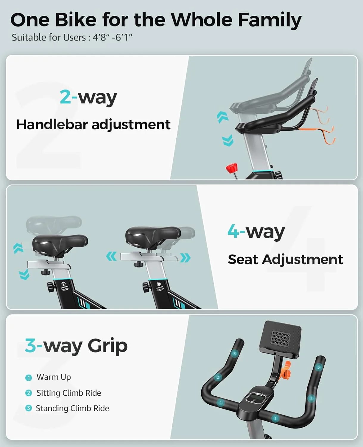 pooboo Exercise Bike, Adjustable Magnetic/Brake Pad Resistance Silent Belt Drive, Indoor Cycling Bike for Home Cardio, Fitness Stationary Bike with 350lbs/300lbs Weight Capacity &Upgraded Version Seat