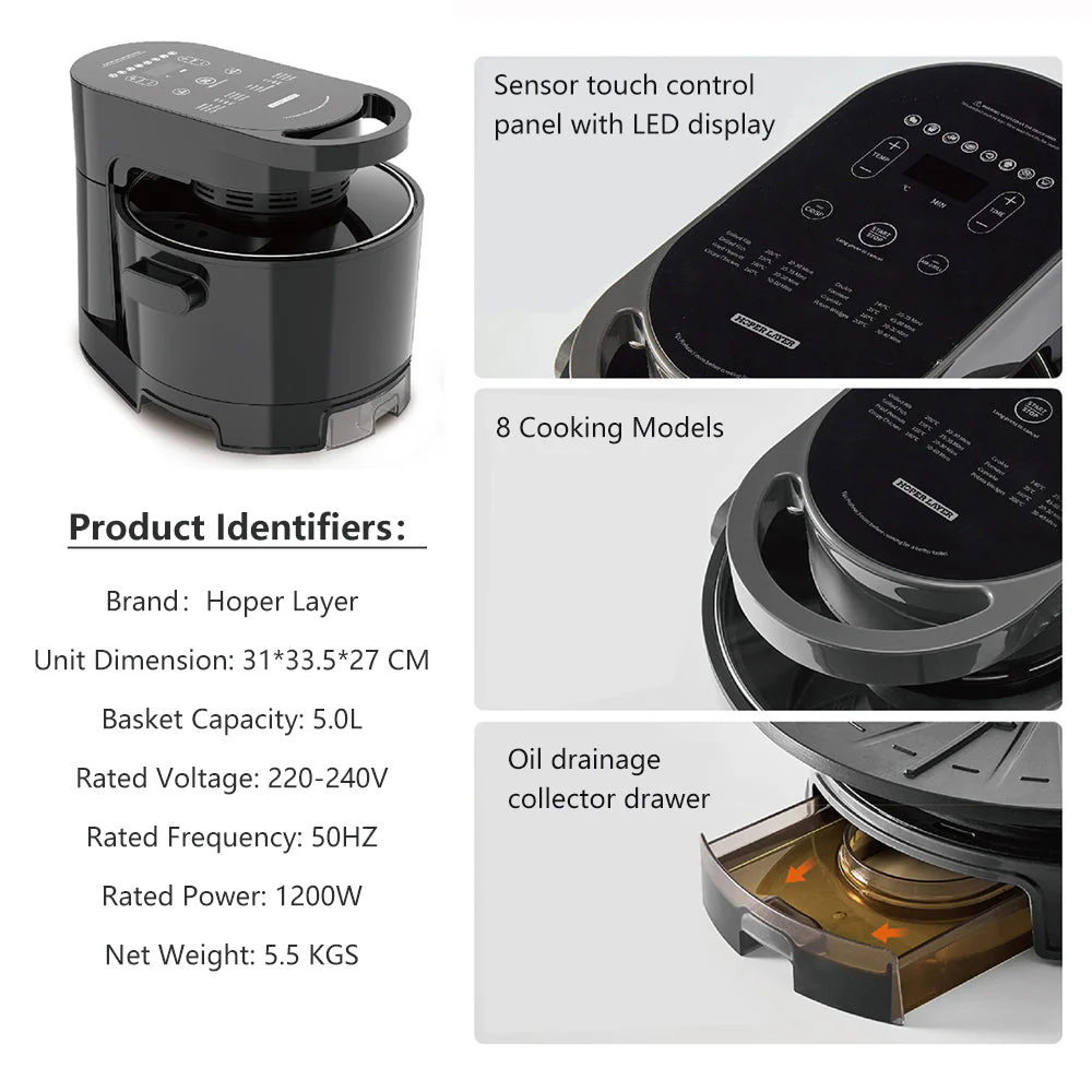 Hoper Layer Multi-functional 2 in 1 air fryer & smokeless BBQ grill KZ-50