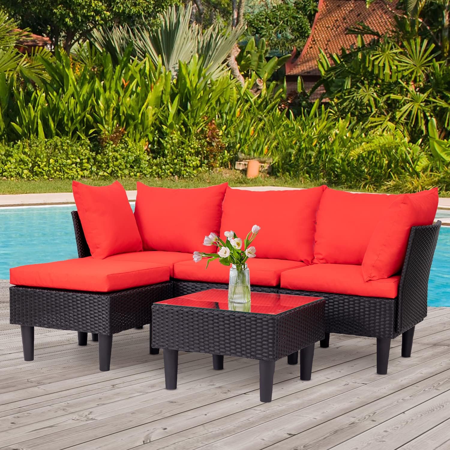 Patio Furniture Set 4 Pieces Outdoor Rattan Chair Wicker Sofa Garden Conversation Bistro Sets for Yard,Pool or Backyard