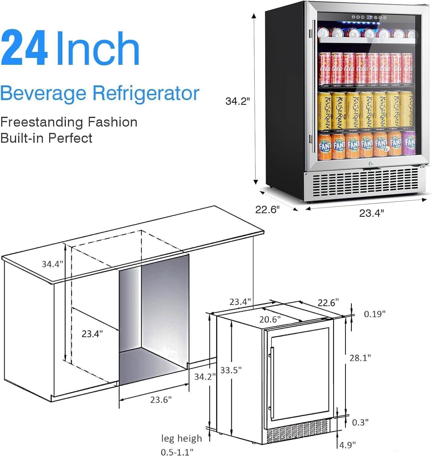 Beverage Refrigerator 24 Inch 180 Cans Beer Fridge