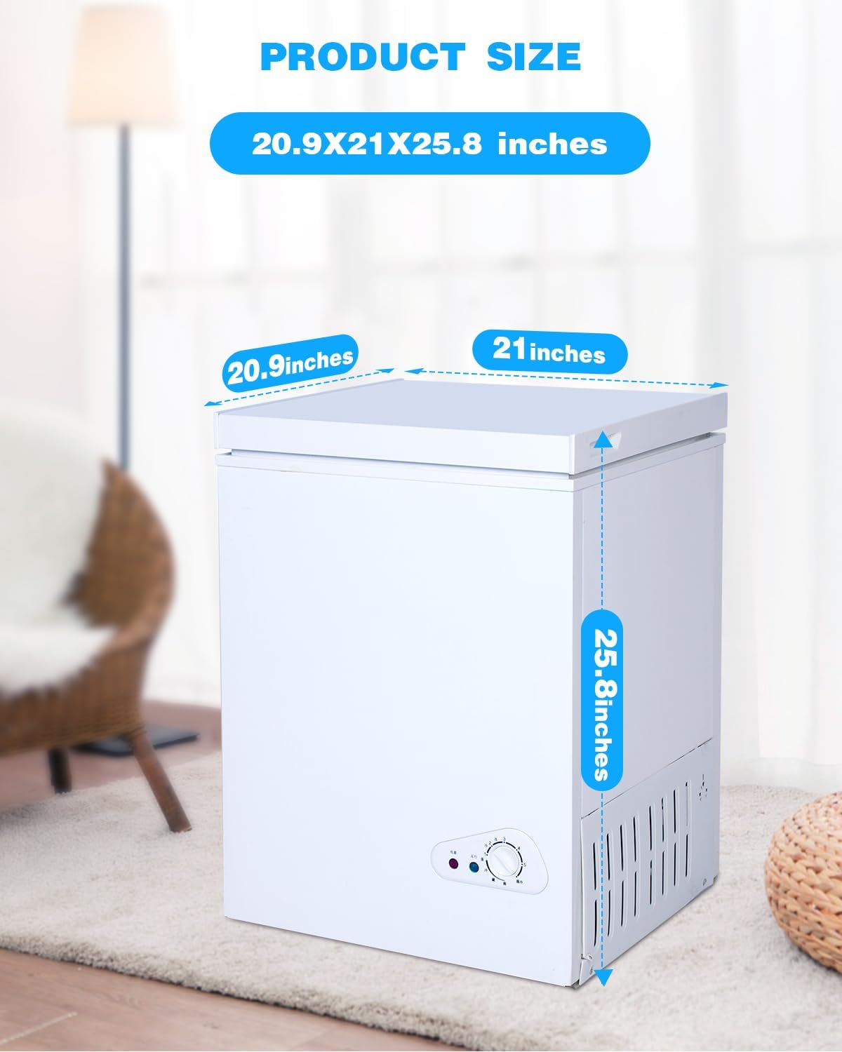 3.5 Cu.Ft Chest Freezer with a Removable Basket 7 Gears Adjustable Temperature Control(-18F to -46F), Deep Compact Freezer for Garage, Office, Basement, House, Kitchen, Shop, RVs-White