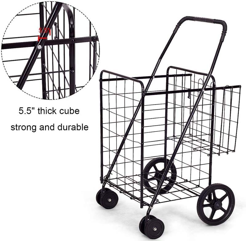Jumbo Folding Shopping Cart Large Rolling Grocery Utility Cart with Double Basket & 360�� Swivel Wheels