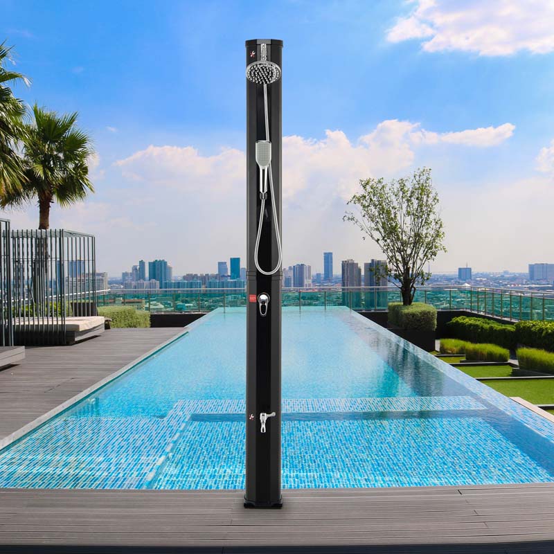 7.2 FT 9.3 Gal Solar Heated Shower with Handheld Shower Head, 2-Section Outdoor Shower for Poolside Beach Spa