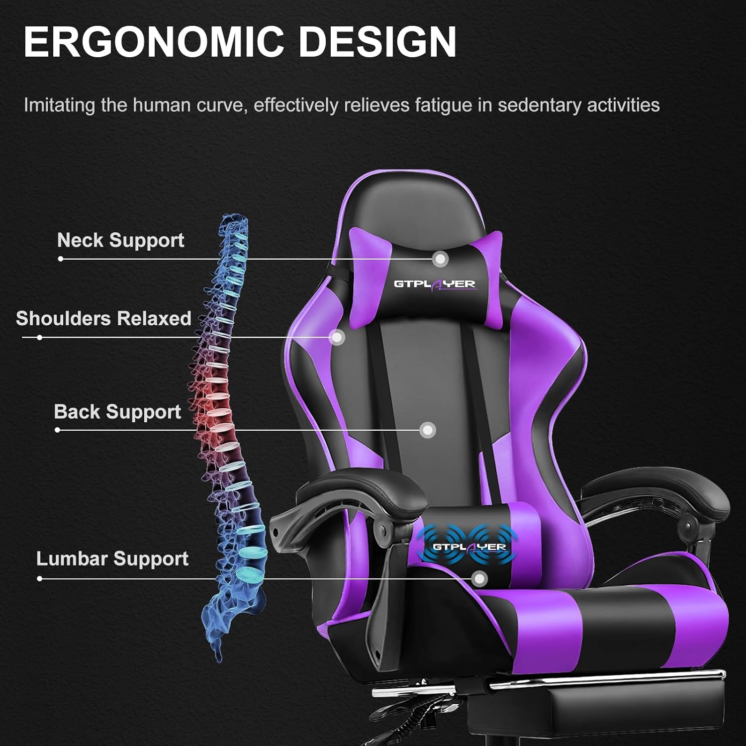 GTPLAYER Gaming Chair, Computer Chair with Footrest and Lumbar Support, Height Adjustable Game Chair with 360  -Swivel Seat and Headrest and for Office or Gaming (White)