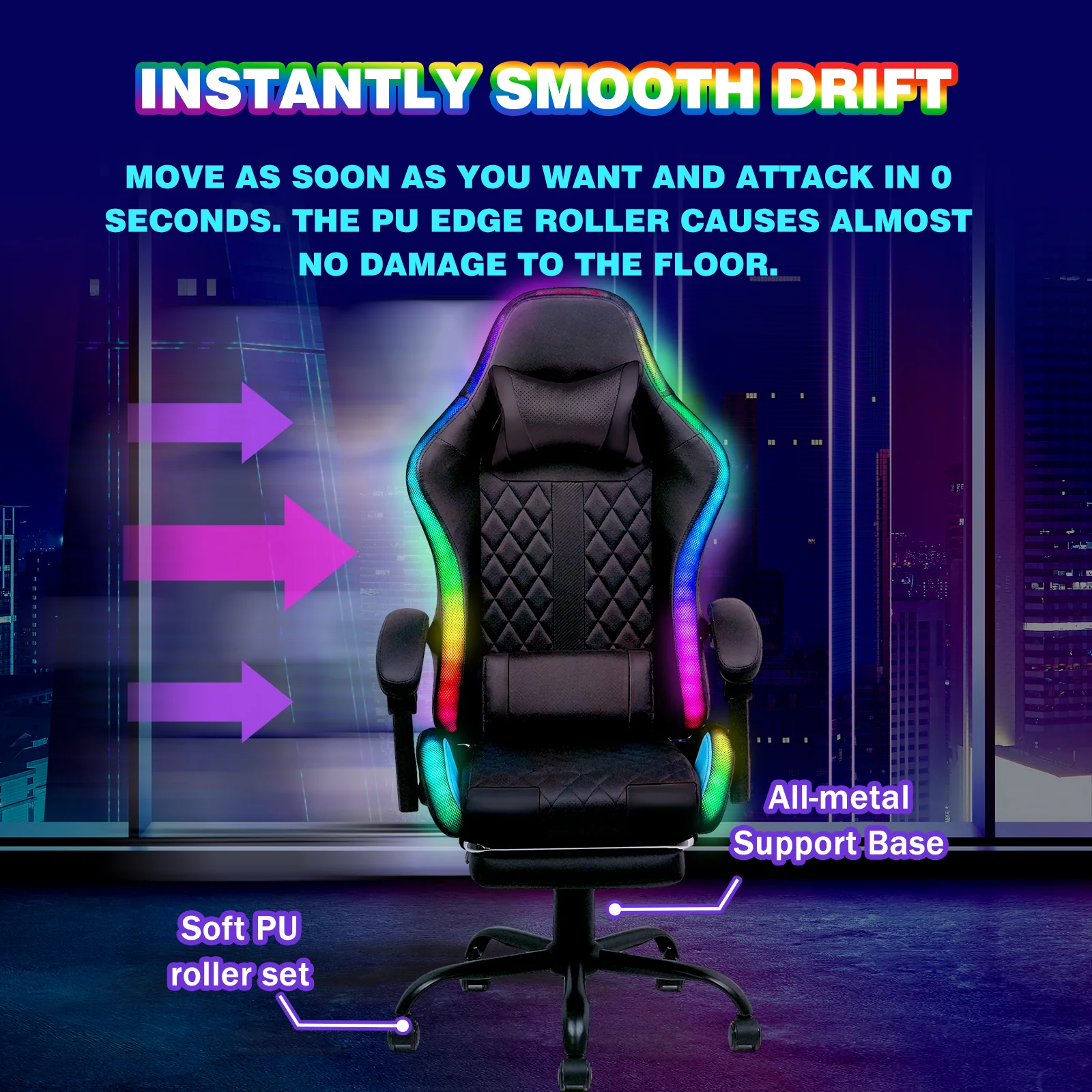 Gaming Chair 12 RGB LED Massage Chair Black