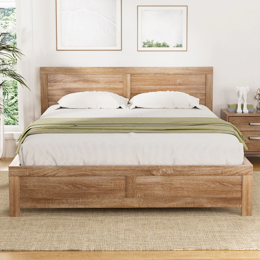 Artiss Bed Frame Queen Size Wooden Acacia Wood OATMEAL