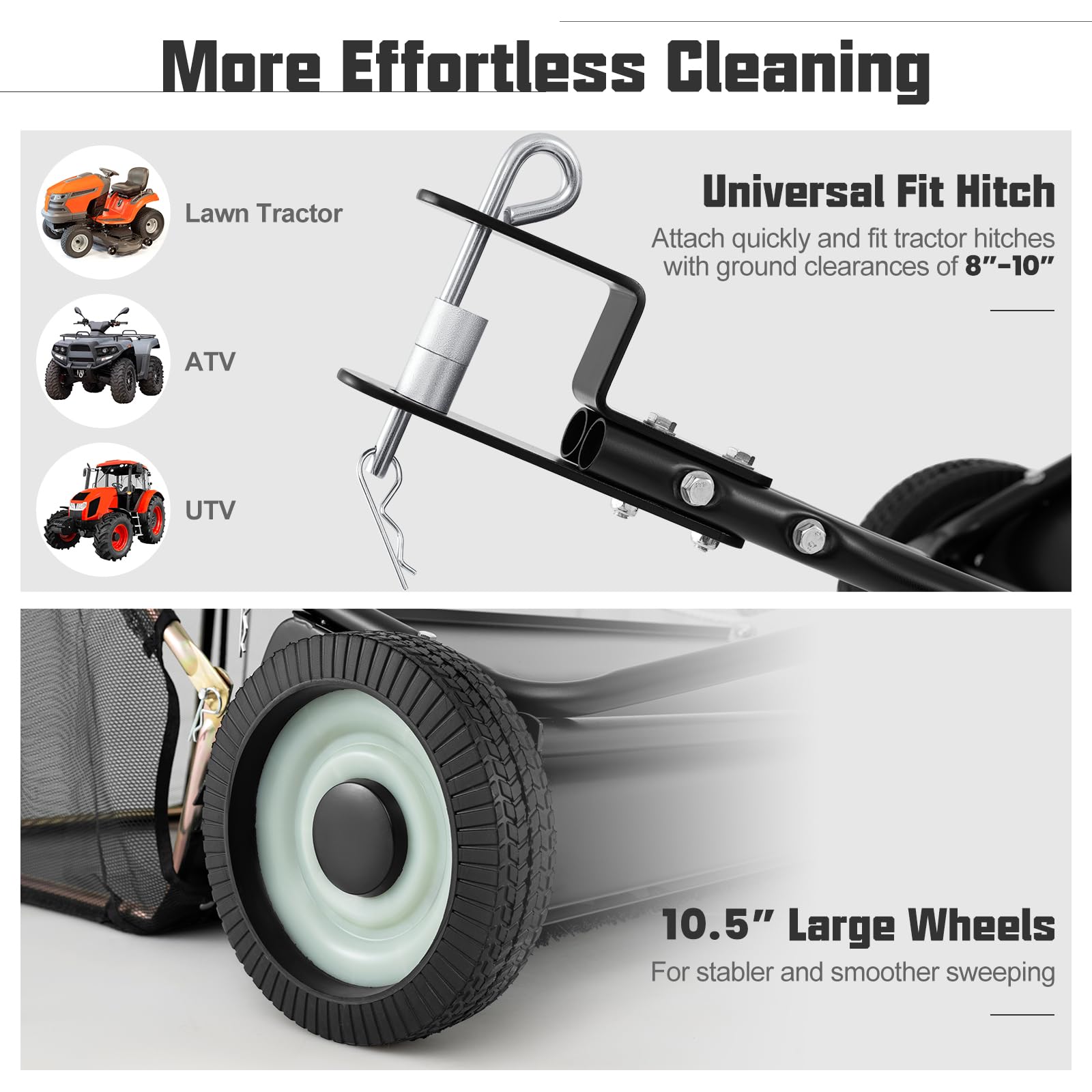 Lawn Sweeper Tow Behind with Large-Capacity Hopper Bag