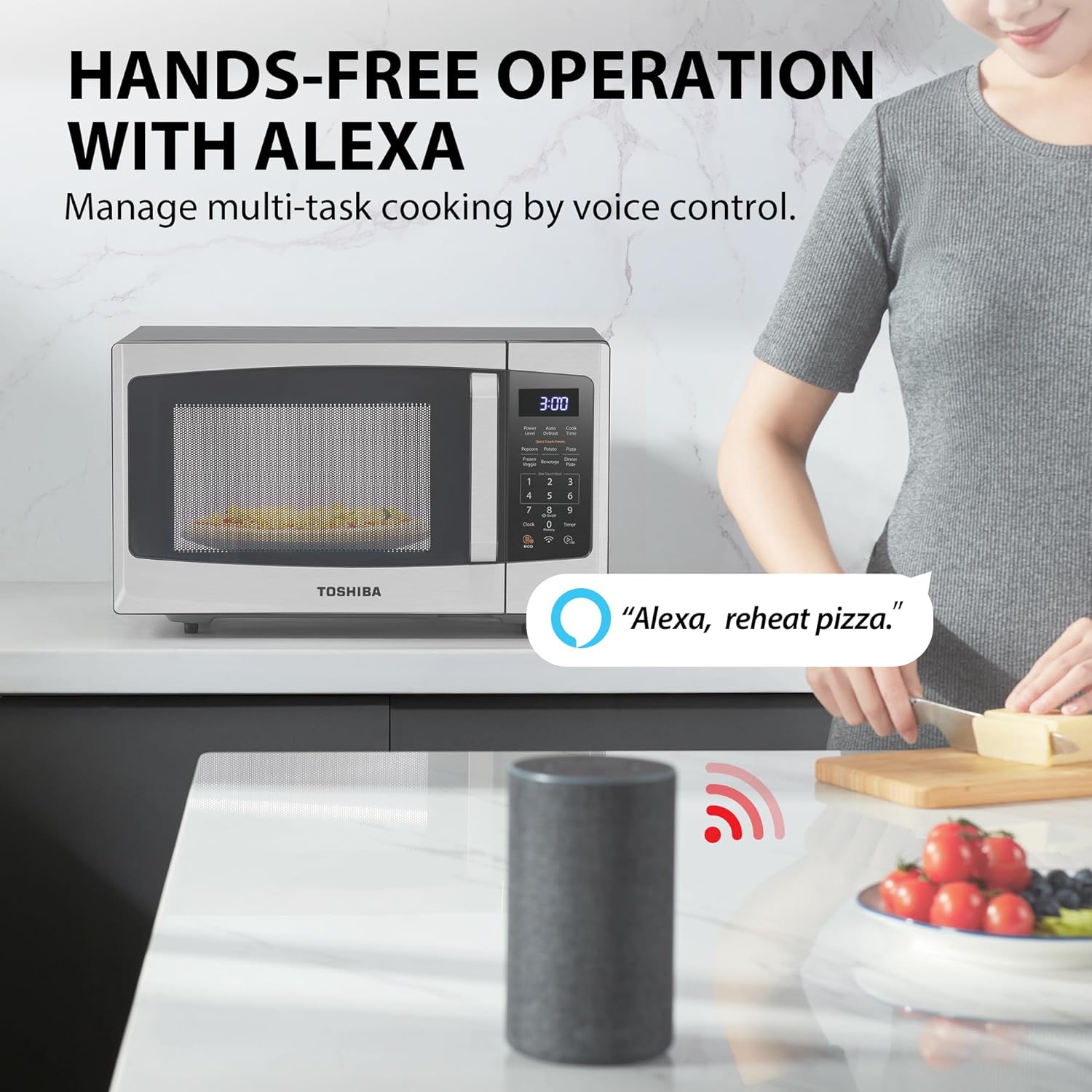 TOSHIBA 4-in-1 ML-EC42P(SS) Countertop Microwave Oven, Smart Sensor, Convection, Air Fryer Combo, Mute Function, Position Memory 13.6