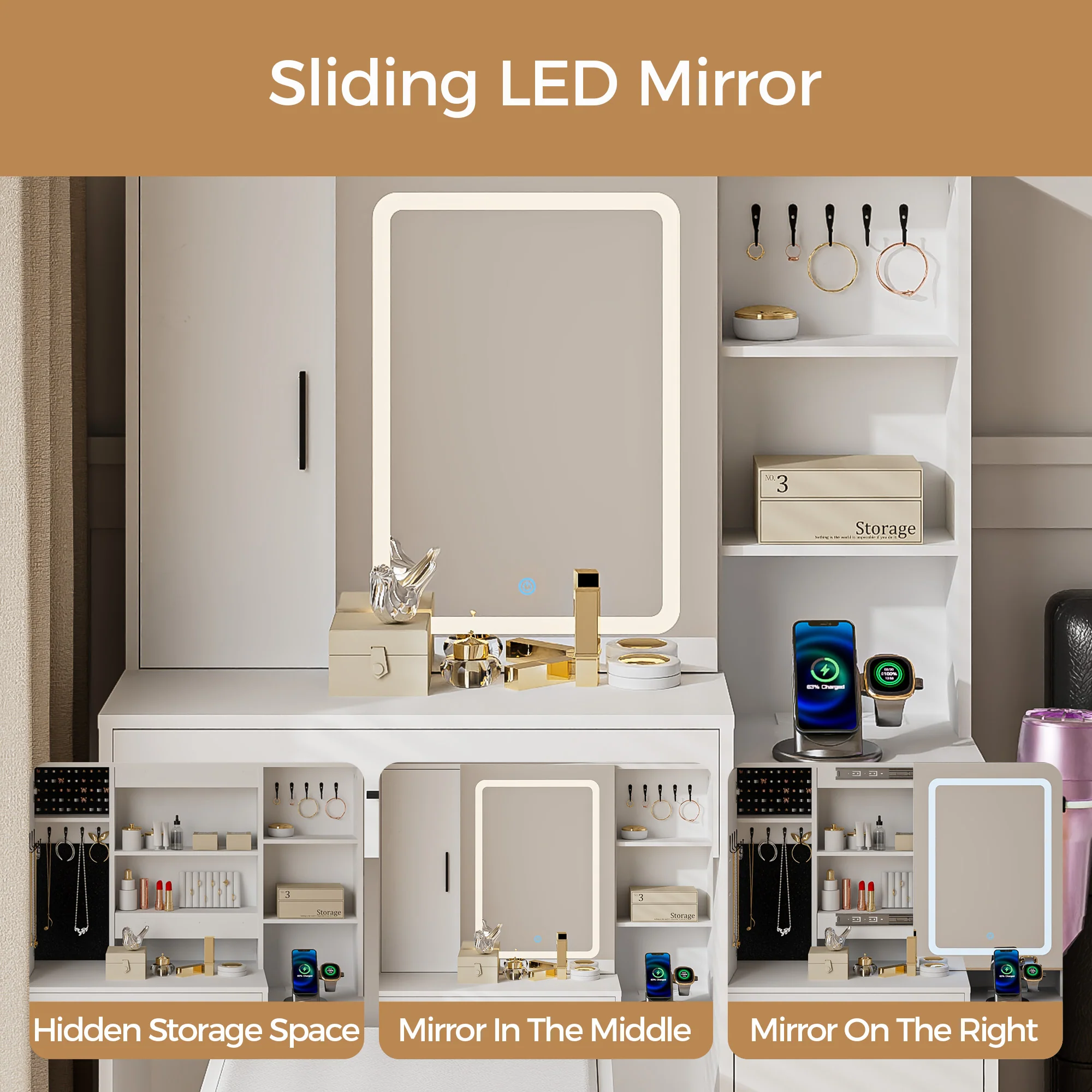 Dressing Table Stool Set with Mirror