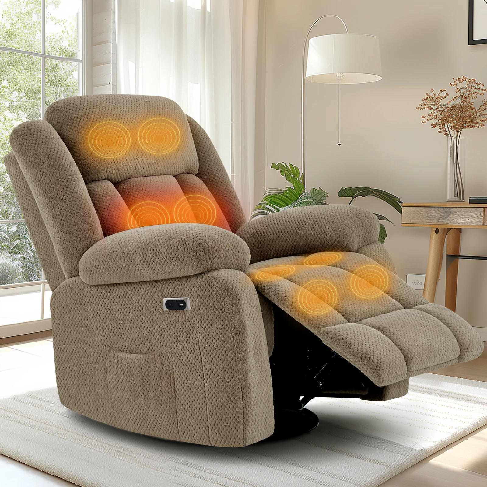8-Point Electric Heat Massage Chair Light Brown