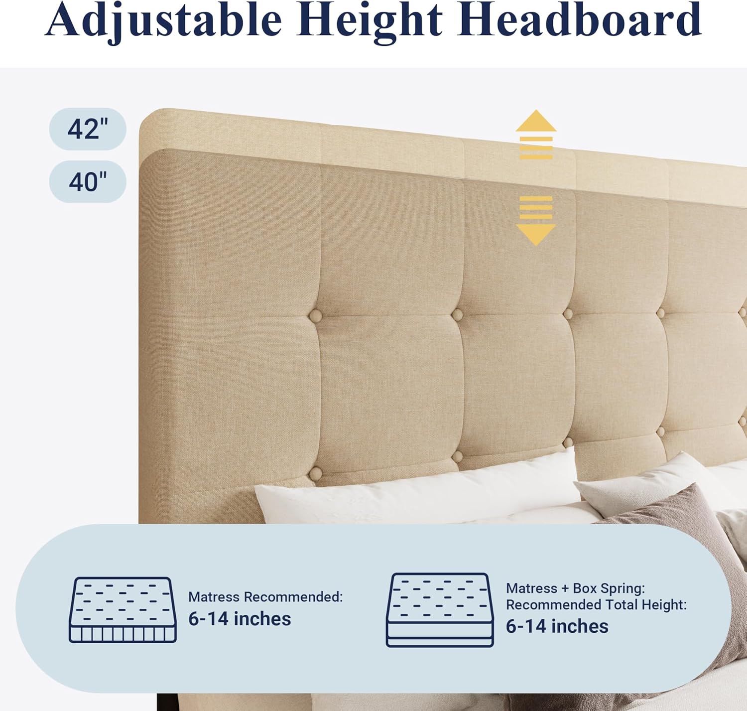 Allewie Upholstered Queen Size Platform Bed Frame with 4 Storage Drawers and Headboard, Square Stitched Button Tufted, Mattress Foundation with Wooden Slats Support, No Box Spring Needed, Light Grey