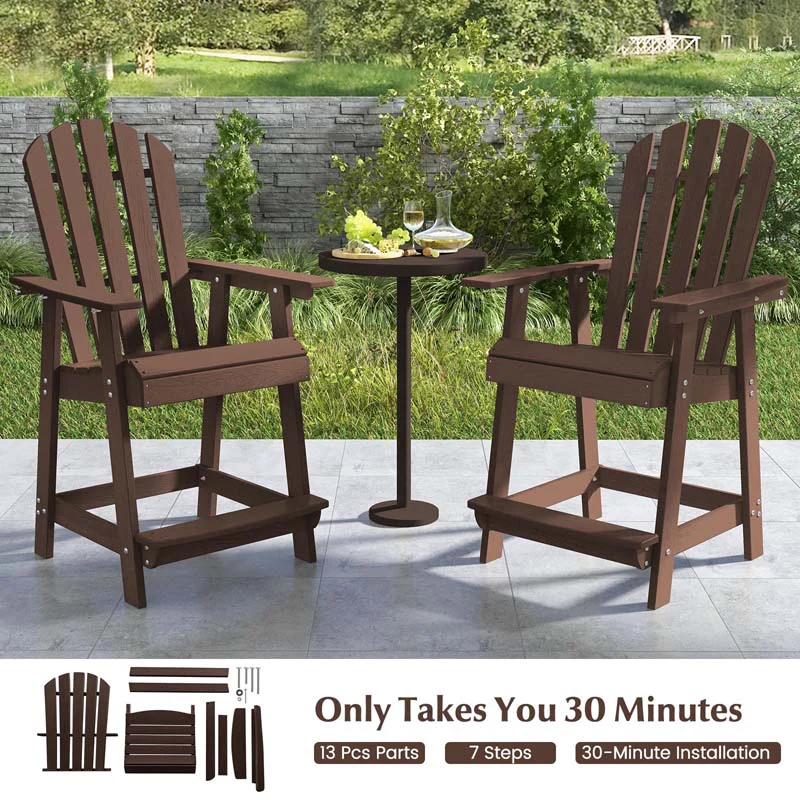 Outdoor HDPE Tall Adirondack Chair with Armrest & Footrest, Weather Resistant 47