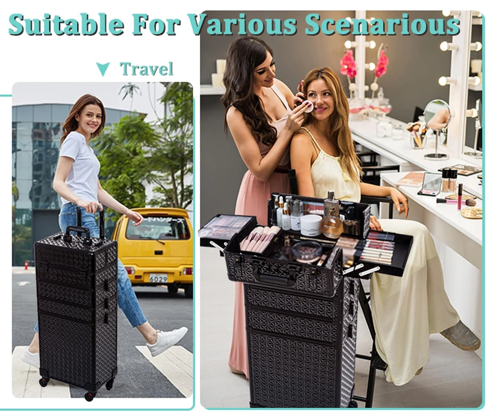 AROUS 5 in 1 Professional Makeup Train Case with 360?? Swivel Wheels