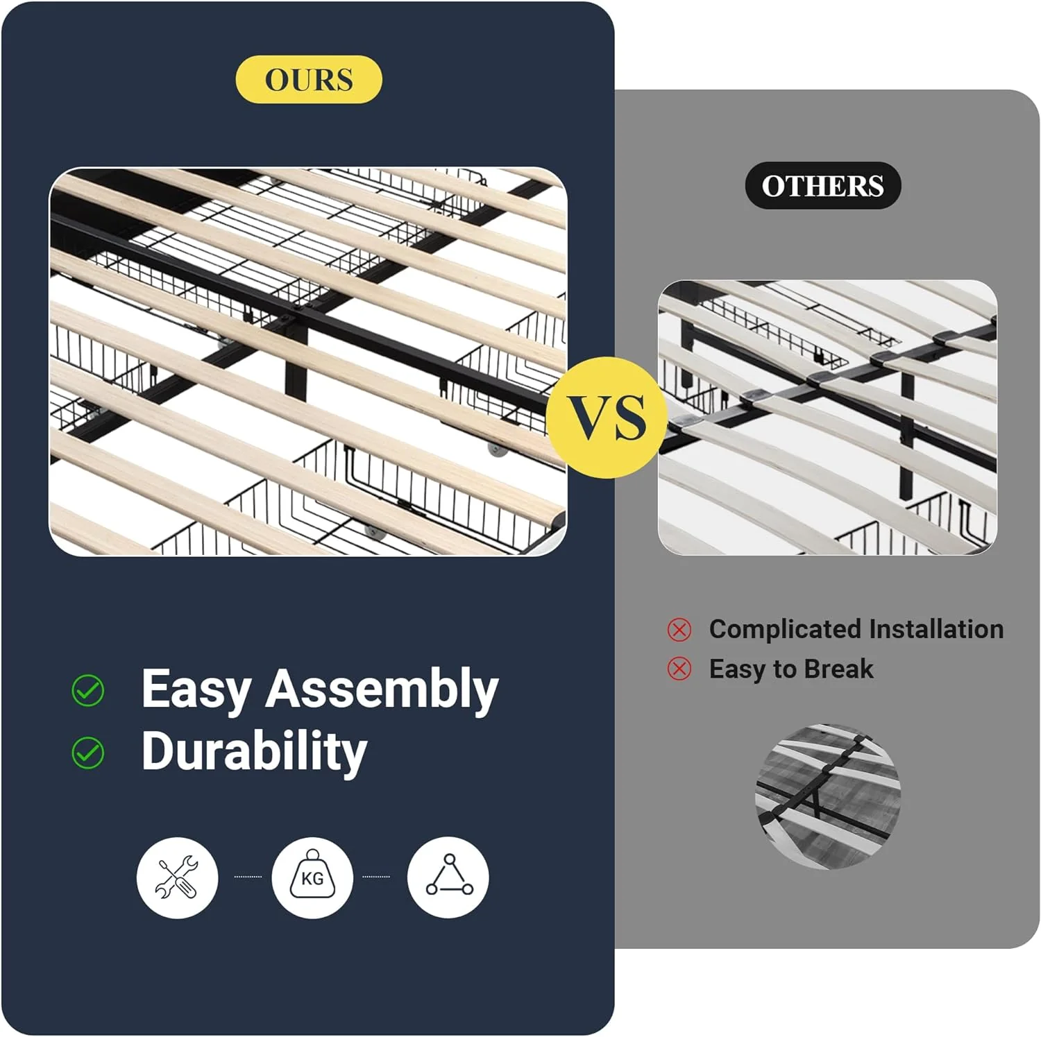 Allewie Upholstered Queen Size Platform Bed Frame with 4 Storage Drawers and Headboard, Square Stitched Button Tufted, Mattress Foundation with Wooden Slats Support, No Box Spring Needed, Light Grey