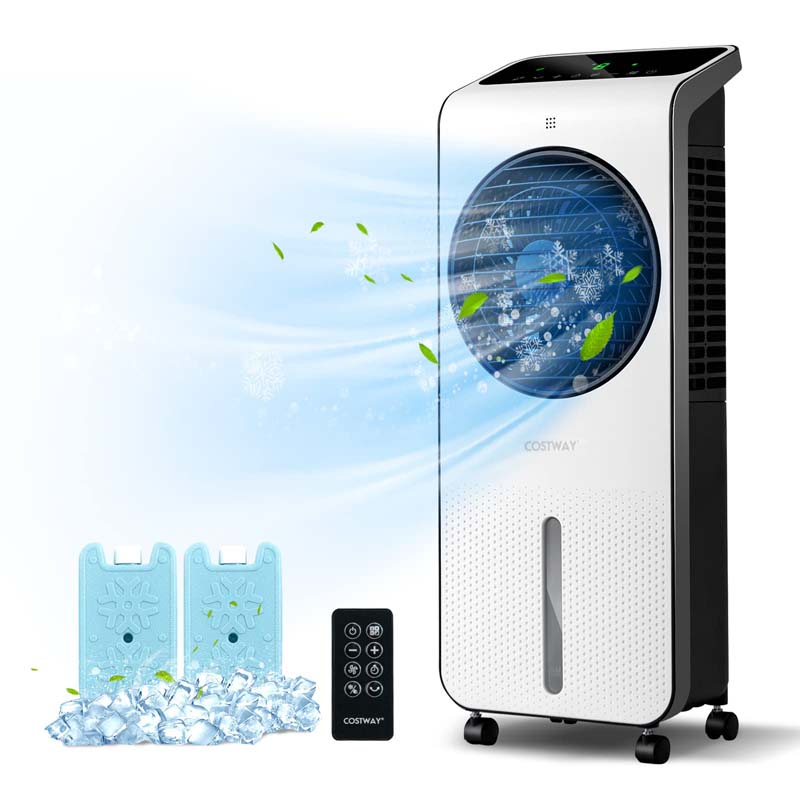 Portable Evaporative Air Cooler, 3-in-1 Swamp Cooler with Fan & Humidifier, 360�� Rotating Fan Blade, 12H Timer