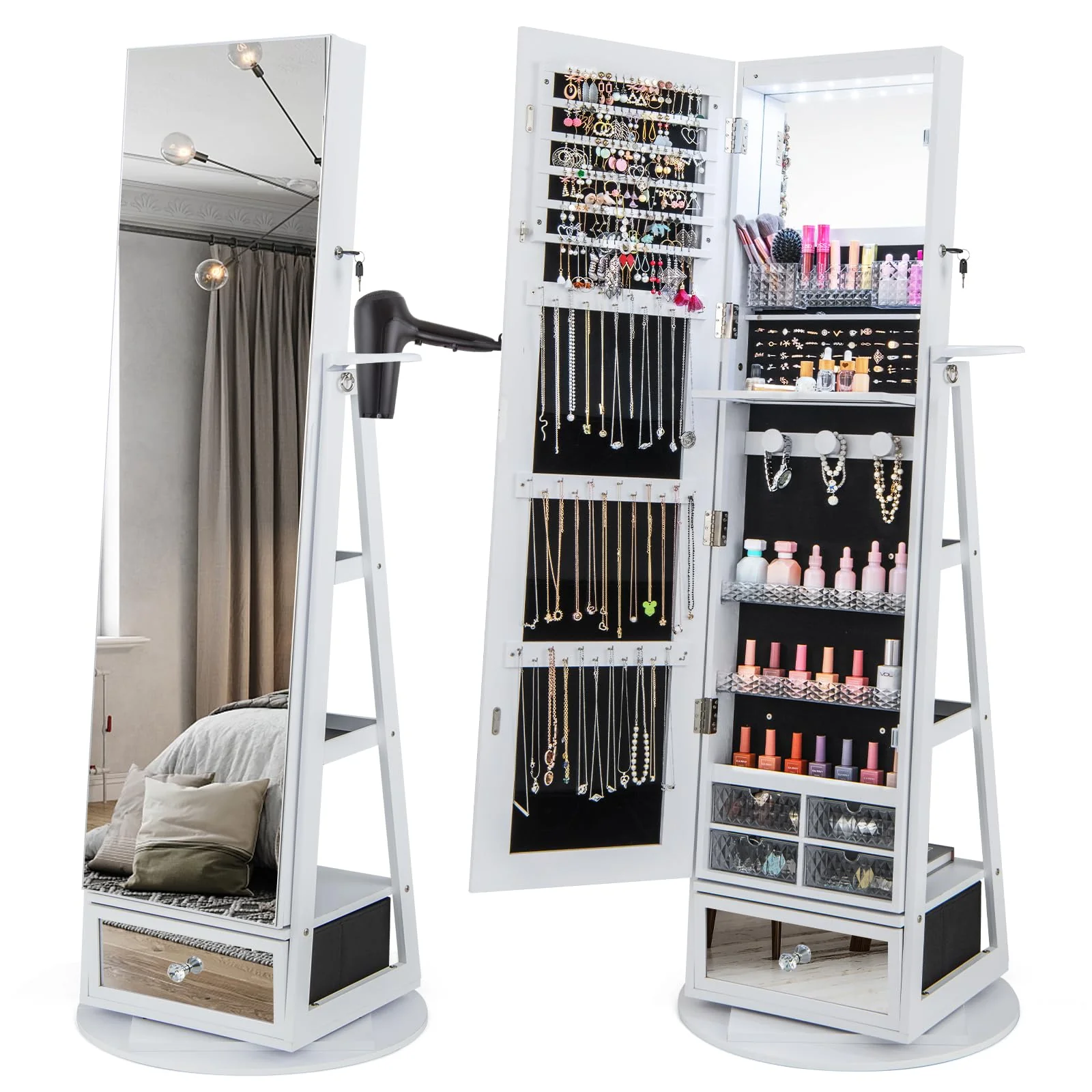 Giantex 360?? Swivel Jewelry Cabinet w/Full-Length Mirror