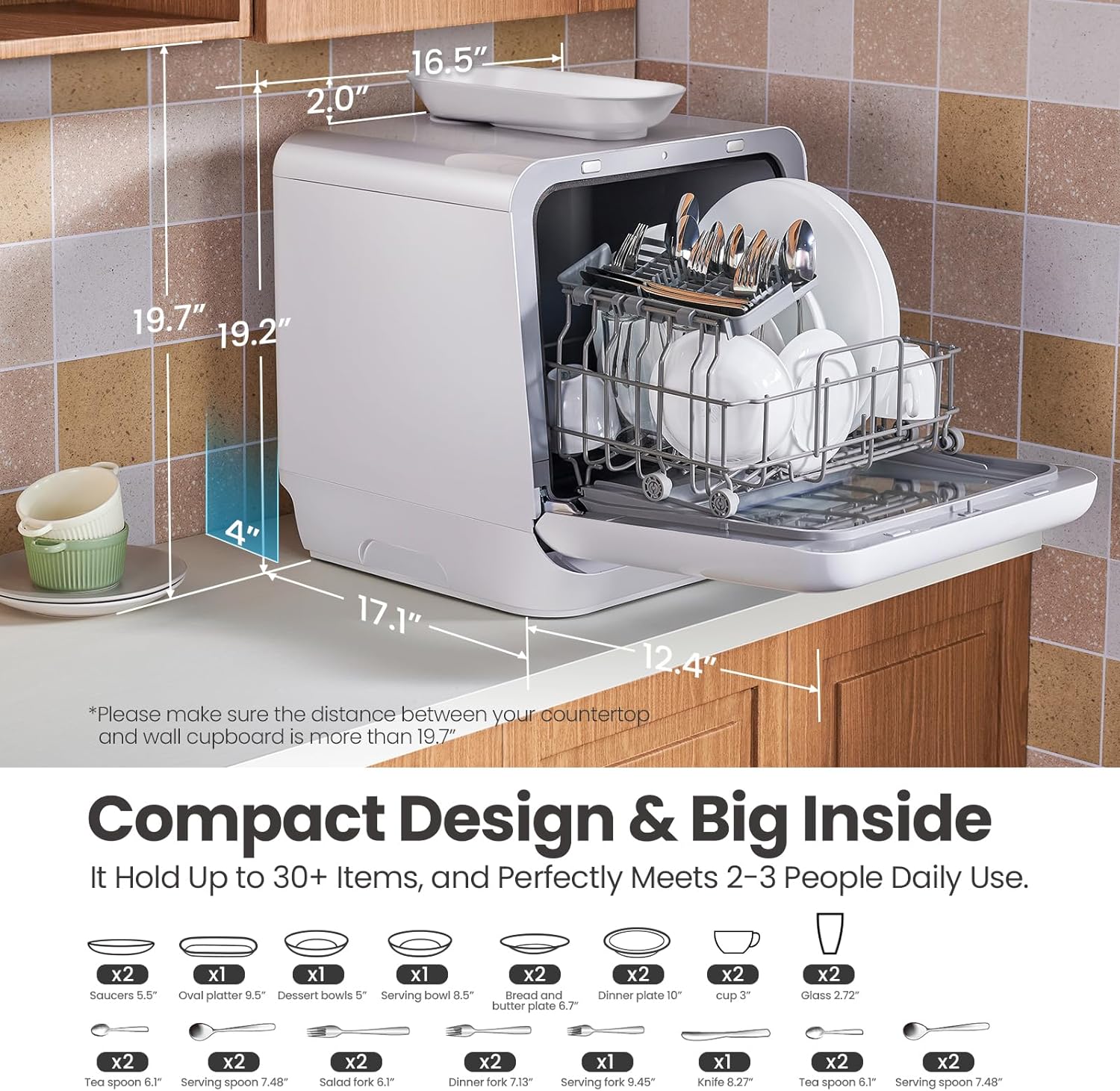 COMFEE' Portable Dishwasher Countertop with 5L Built-in Water Tank, No Hookup Needed, 6 Programs, 360?? Dual Spray, 192?H High-Temp& Air-Dry Function, Mini Dishwasher for RVs, White