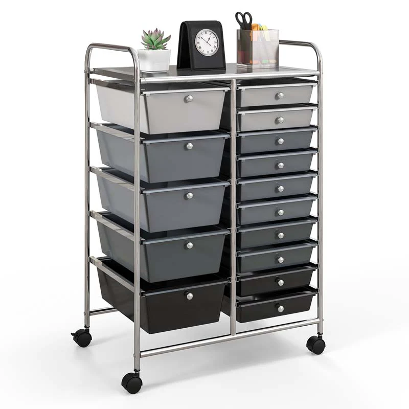 15-Drawer Storage Drawer Cart Tools Scrapbook Paper Organizer Cart Office School Utility Cart Rolling Storage Cart with Wheels