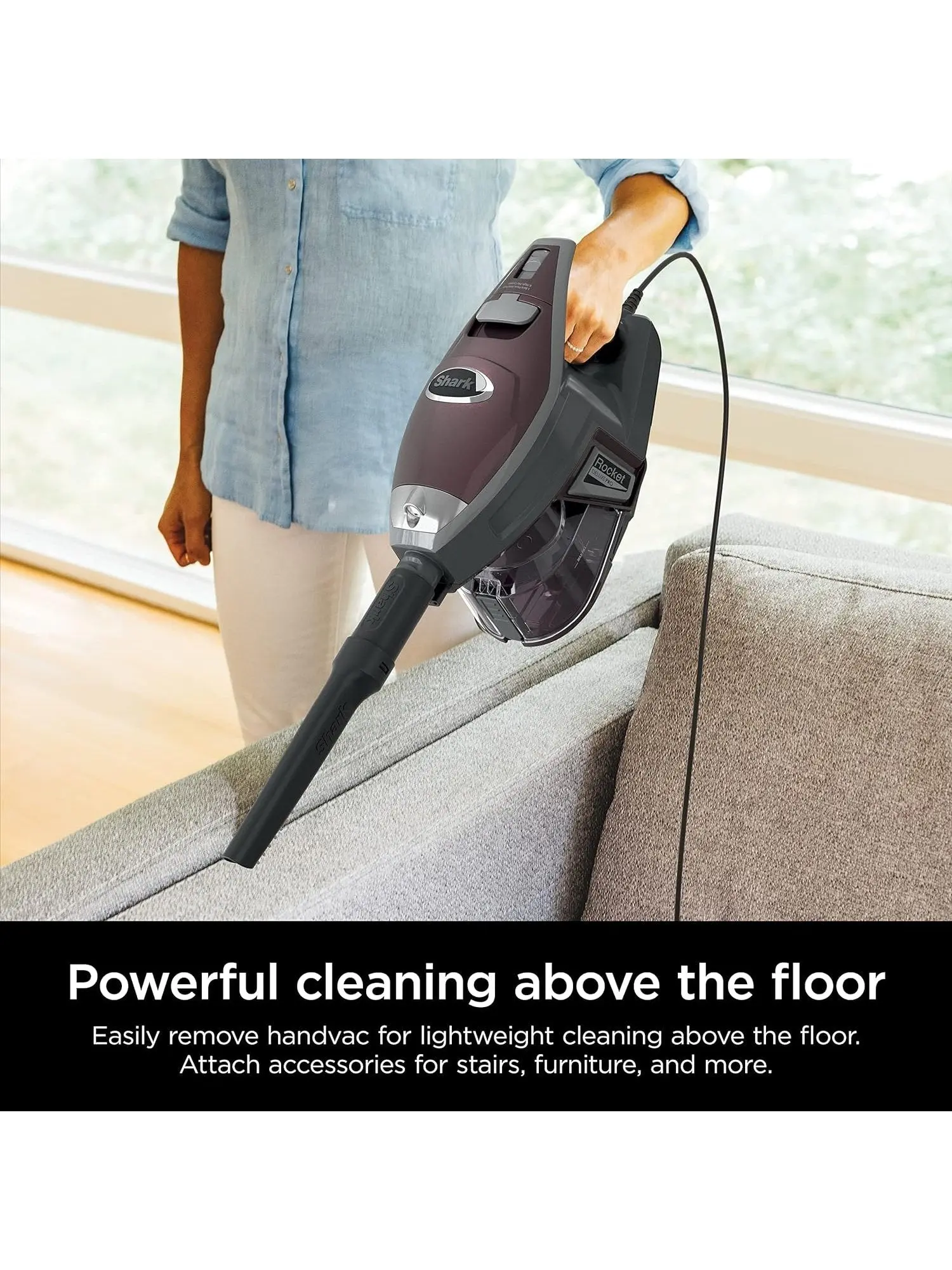 Shark Rocket Deluxe Pro Corded Stick Vacuum, Lightweight, XL Dust Cup, LED Headlights, Pet Hair Tools, Bordeaux/Silver