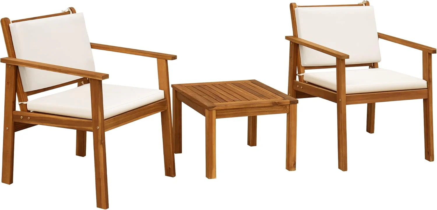 Patio Furniture 4 Piece Outdoor Acacia Wood Patio Conversation Sofa Set with Table & Cushions Porch Furniture for Deck, Balcony, Backyard