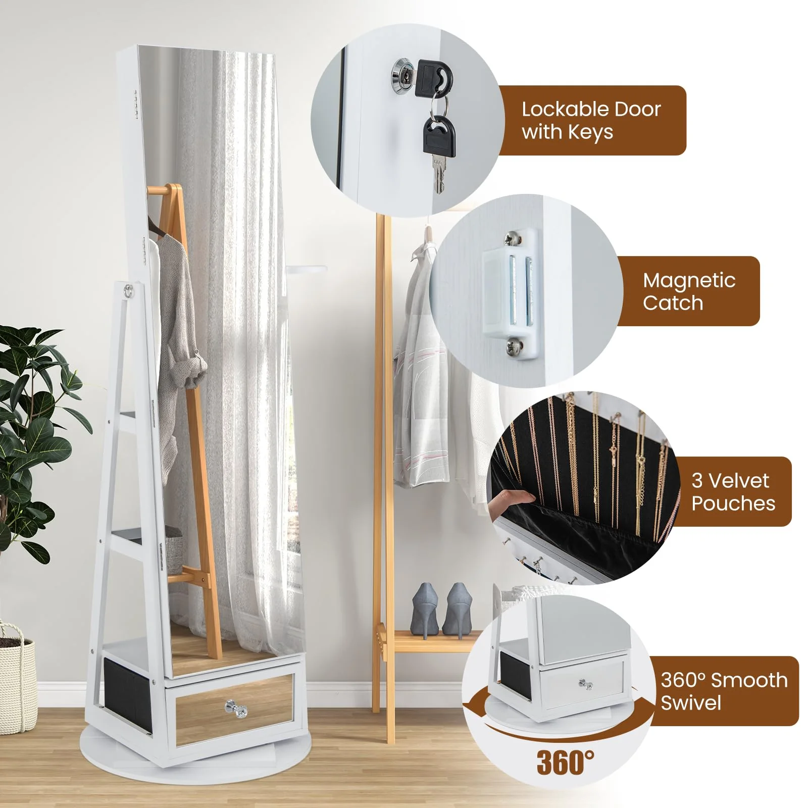 Giantex 360?? Swivel Jewelry Cabinet w/Full-Length Mirror