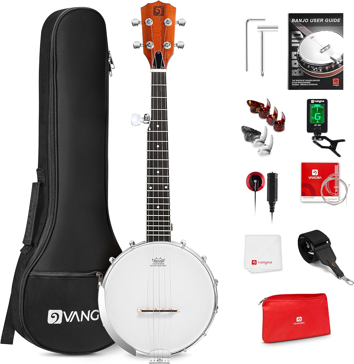 Banjo 5 String Full Size Banjos Set with Resonator, Remo Head, Beginner Banjo Kit with Closed Back, Premium Accessories for Adults, Teenager