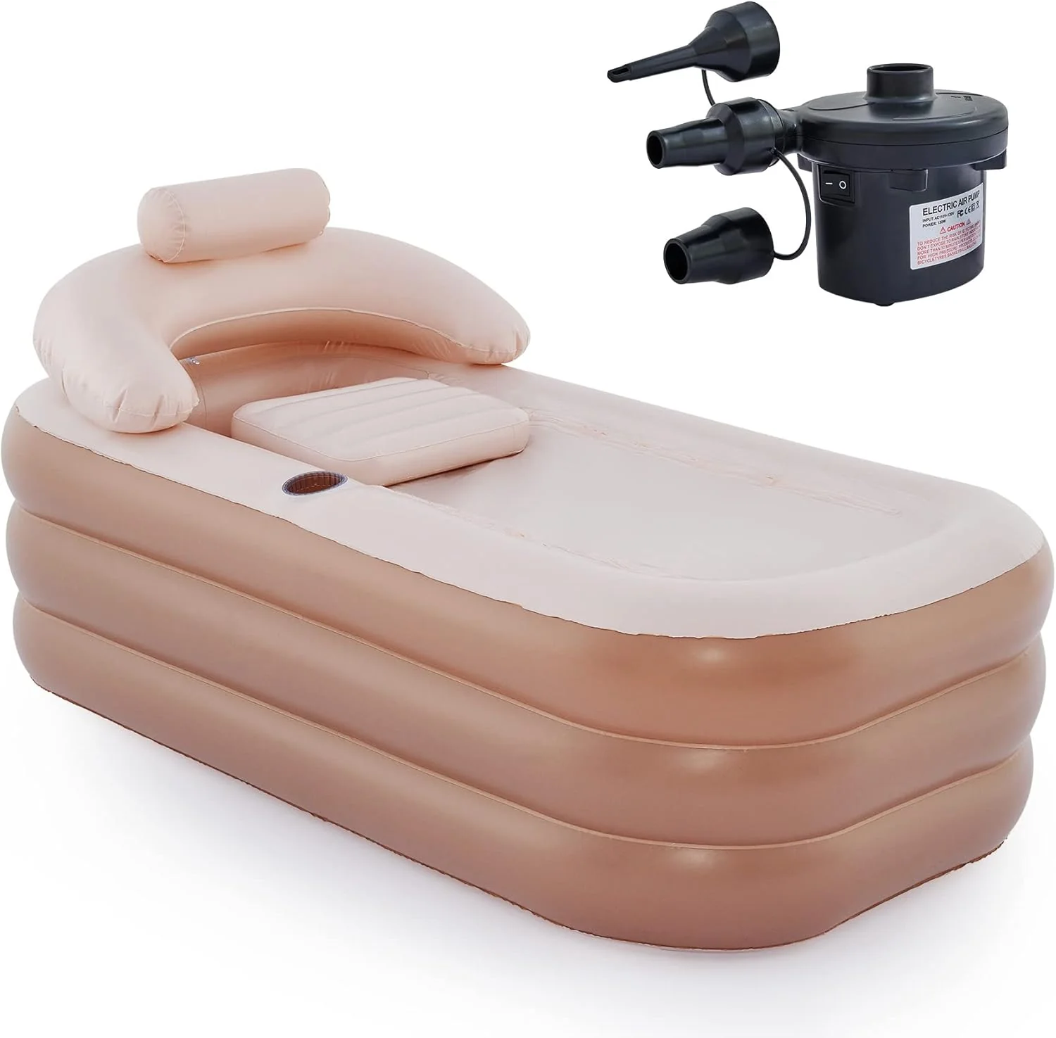 Inflatable Adult Bath Tub, Free-Standing Blow Up Bathtub with Foldable Portable Feature for Adult Spa with Electric Air Pump (High-Density PVC)
