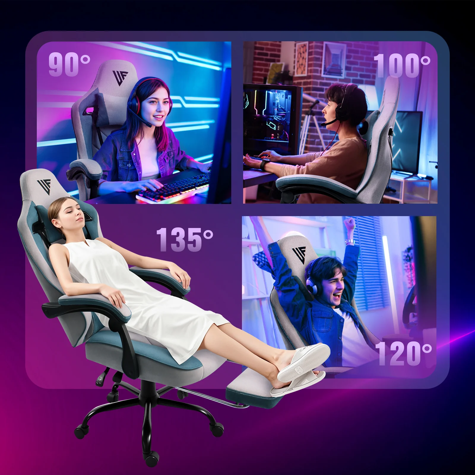 Gaming Chair with Footrest Linen Fabric