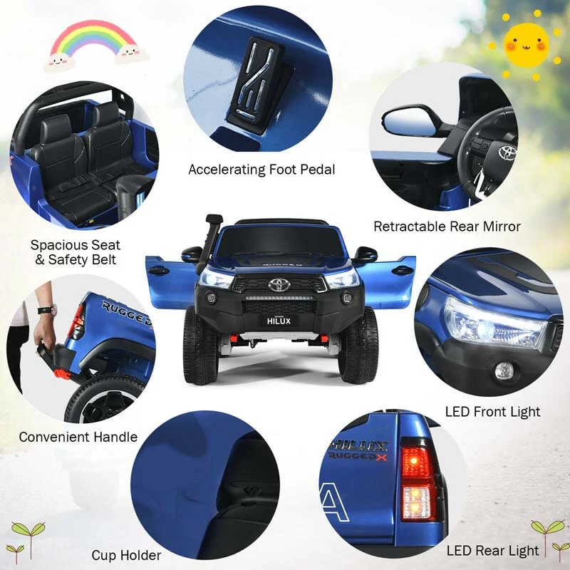 Licensed Toyota Hilux 2-Seater Kids Ride on Car 4WD 2x12V Battery Powered Riding Toy Truck with Remote