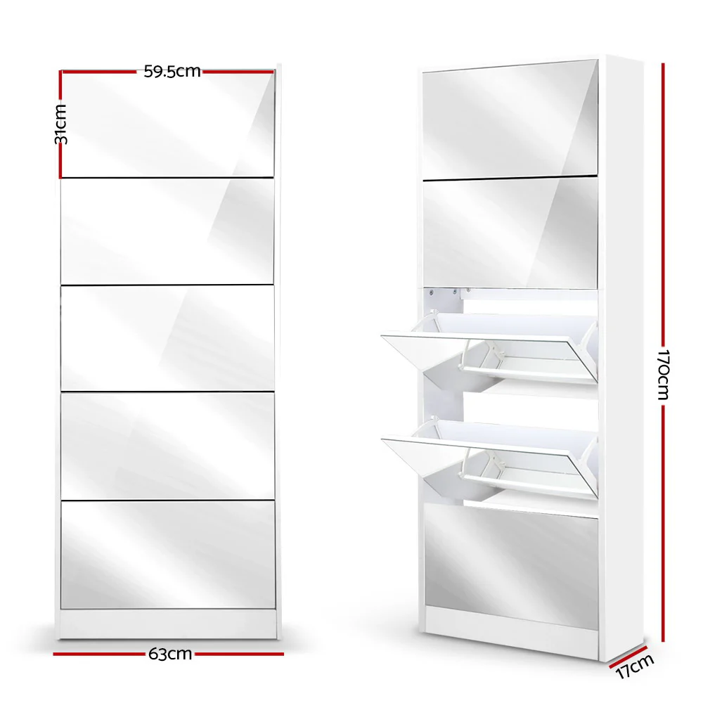 Artiss Shoe Rack Cabinet Mirror 25 Pairs White