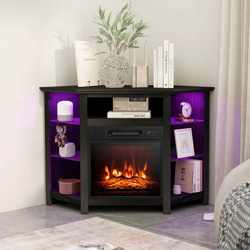 Modern Corner Fireplace TV Stand with LED Lights for TVs up to 50