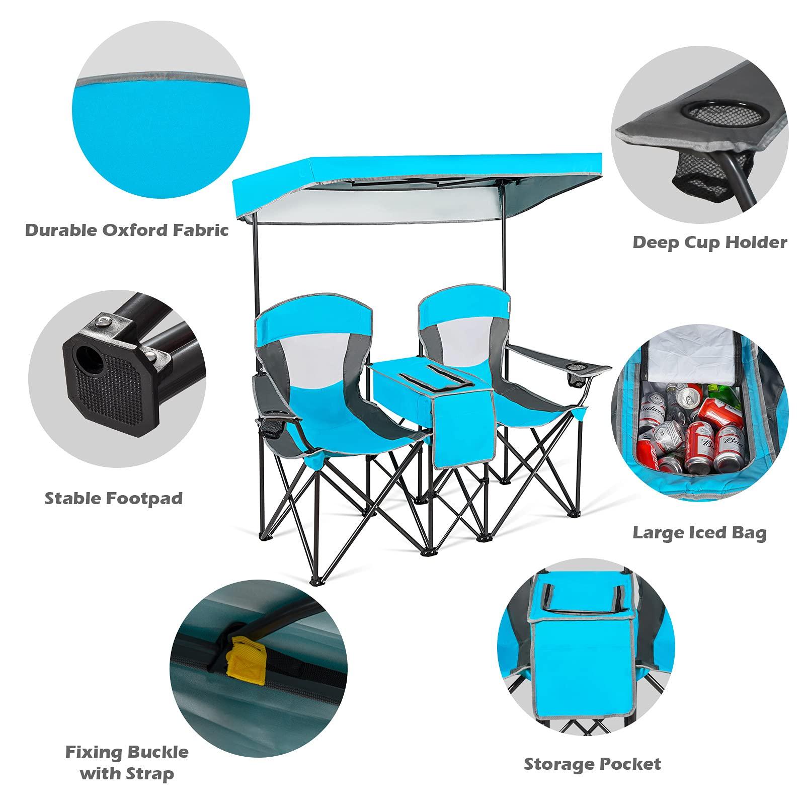Double Camping Seat w/Shade Canopy