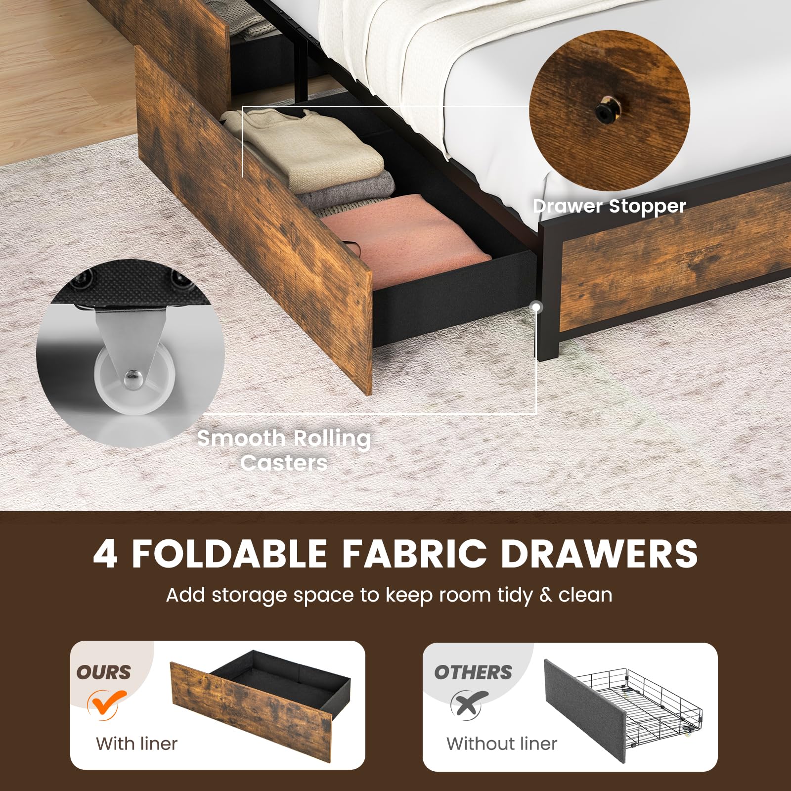 Giantex Queen Bed Frame with Smart LED Lights, Metal Platform Bed with Storage Headboard