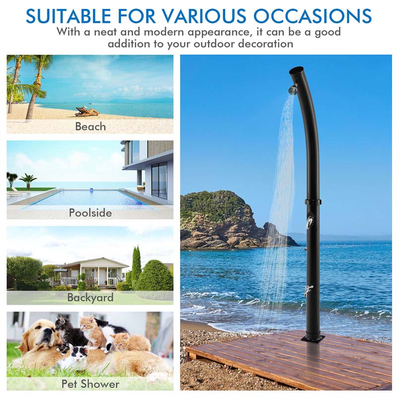 7.2 FT 5.3 Gallon Outdoor Solar-Heated Shower with 360�� Rotating Shower Head & Foot Shower for Poolside Beach
