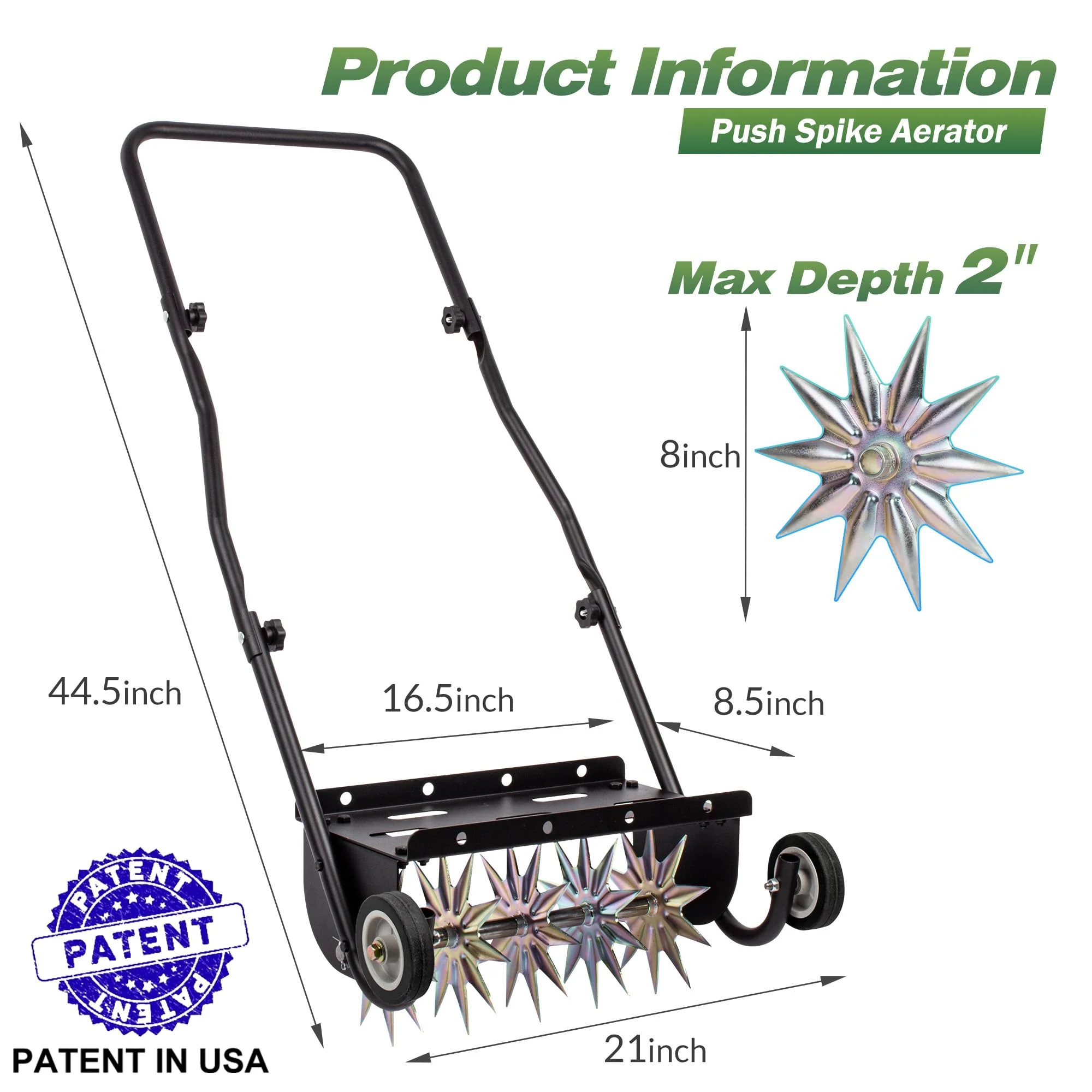 Suchtale 18 Inch Push Spike Aerator, Heavy Duty Rolling Lawn Aerator