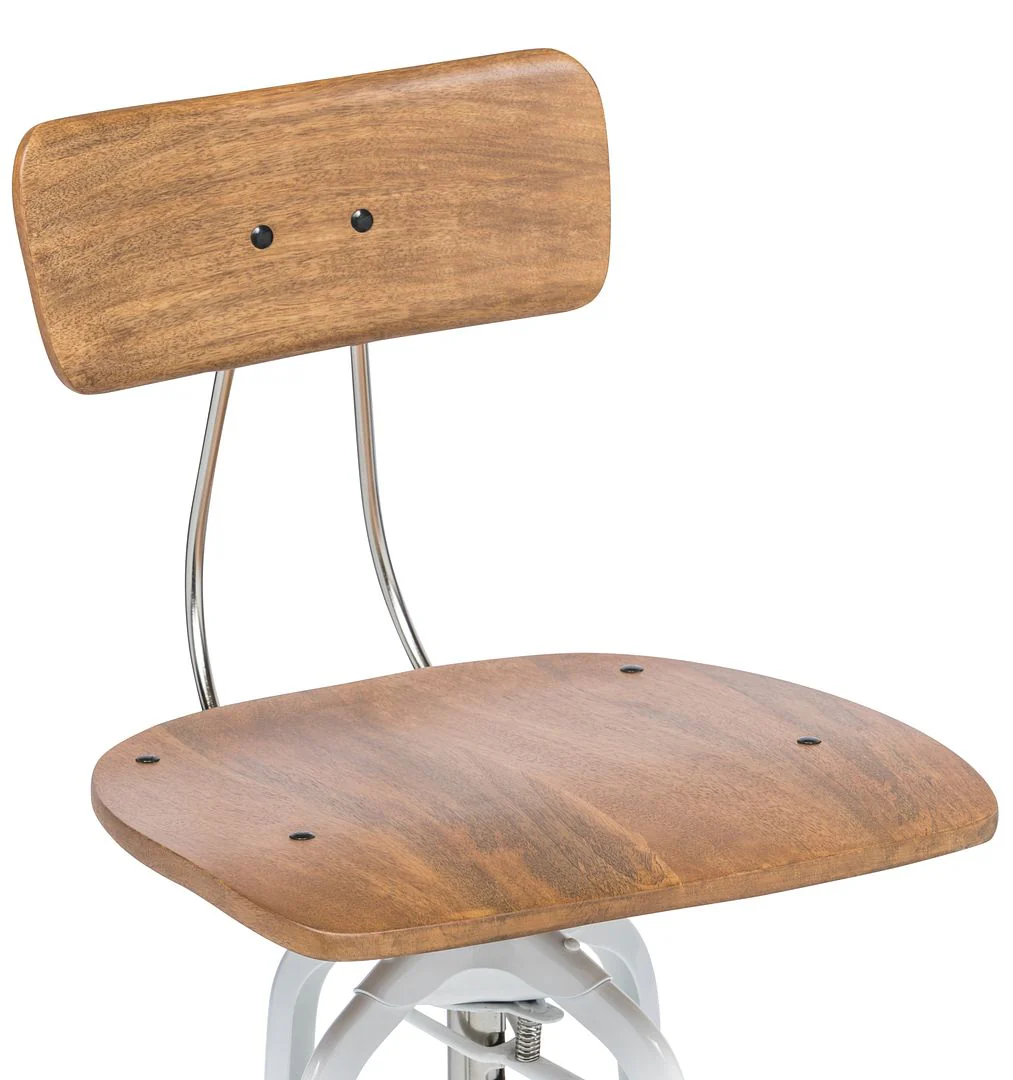 Hamptons Style White Bar Stool Chair Height Adjustable and Swivel with Natural Wood Top