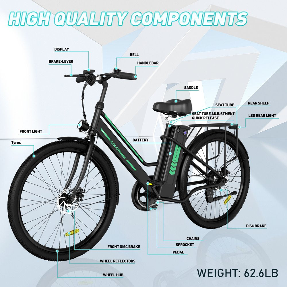 COLORWAY BK8 Women��s Electric Bike, 500W Motor, 36V 12Ah Battery, 26��??Tires, Steel Frame